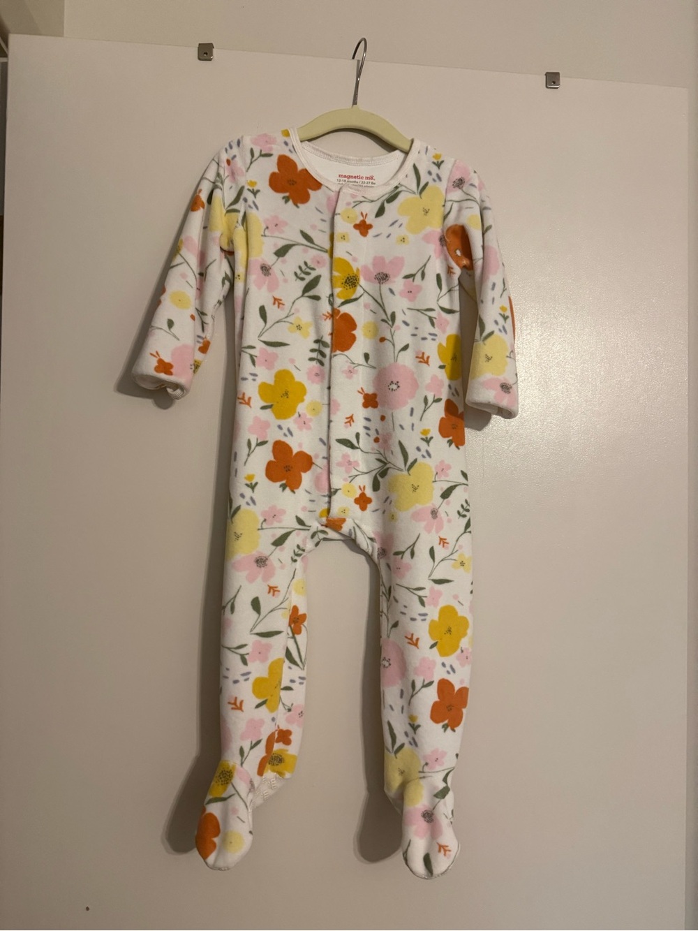 Magnetic Me White Floral Velvet Footed One-Piece with Flowers